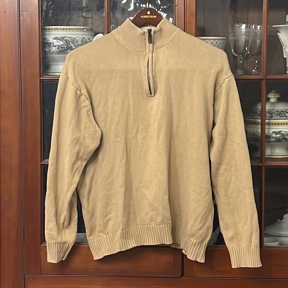 Oscar de la Renta Sweater men’s Pullover Leather Zipper Pull See Note On Sizing.